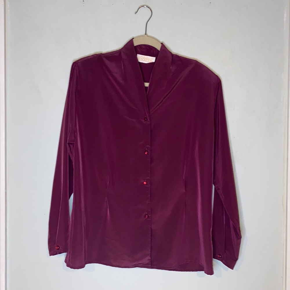 Sophisticates by Pendleton Plum Purple Long Sleeve Button Shimmering Blouse-Sz10